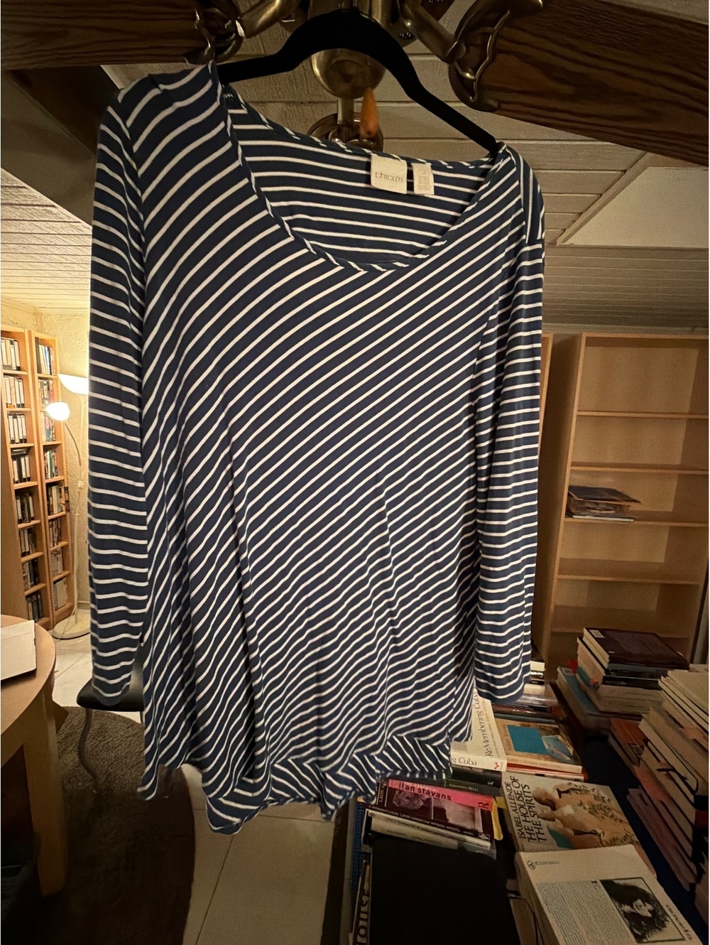 Chico's Navy and White Striped Long Sleeve Tunic Top, Size 7